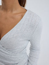 Seamless Basic Jacquard Wrap | Baumwolle Cardigan Lt grey melange