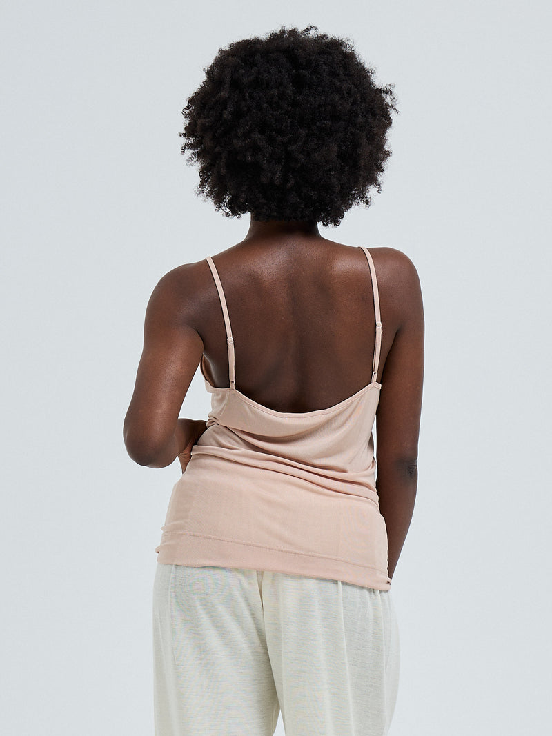 Seamless Basic Lace Silk Cami | Mulberry Seide Cami top Rosie Beige w. Rosie Beige