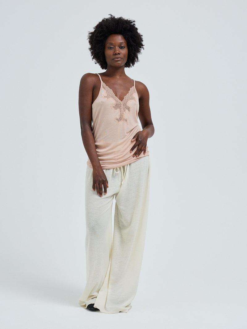 Seamless Basic Lace Silk Cami | Mulberry Seide Cami top Rosie Beige w. Rosie Beige