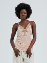 Seamless Basic Lace Silk Cami | Mulberry Seide Cami top Rosie Beige w. Rosie Beige
