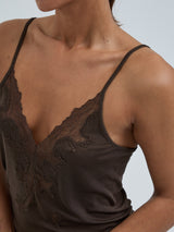 Seamless Basic Lace Silk Cami | Mulberry Seide Cami top Umber Brown