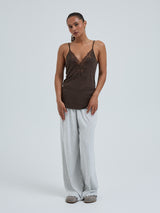 Seamless Basic Lace Silk Cami | Mulberry Seide Cami top Umber Brown