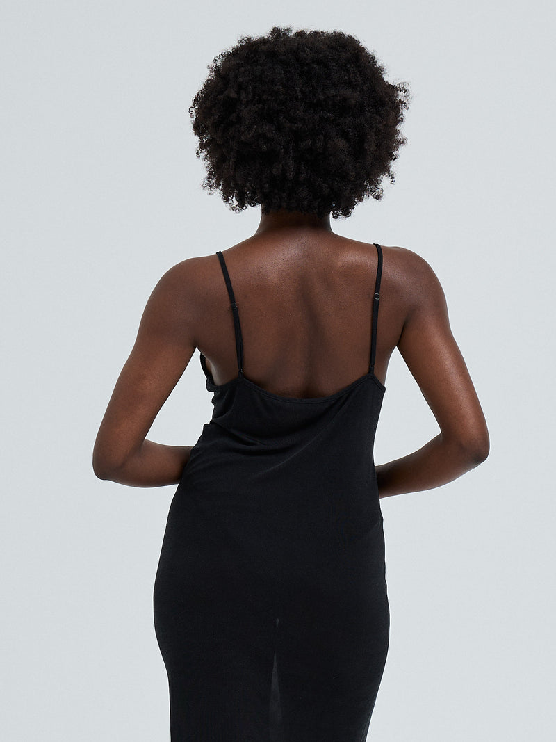 Seamless Basic Lace Silk Slip | Mulberry Seide Slip Dress Black w. Black