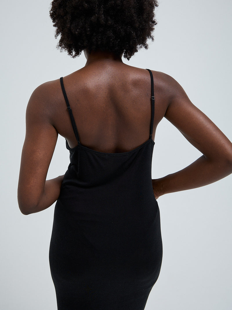 Seamless Basic Lace Silk Slip | Mulberry Seide Slip Dress Black w. Black