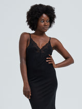 Seamless Basic Lace Silk Slip | Mulberry Seide Slip Dress Black w. Black