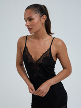 Seamless Basic Lace Silk Slip | Mulberry Seide Slip Dress Black