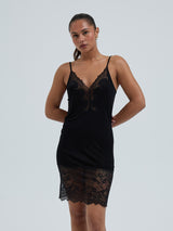 Seamless Basic Lace Silk Slip | Mulberry Seide Slip Dress Black