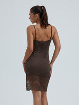 Seamless Basic Lace Silk Slip | Mulberry Seide Slip Dress Umber Brown