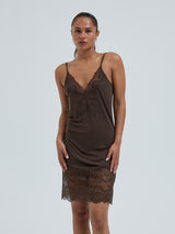 Seamless Basic Lace Silk Slip | Mulberry Seide Slip Dress Umber Brown