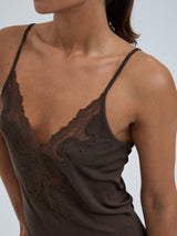 Seamless Basic Lace Silk Slip | Mulberry Seide Slip Dress Umber Brown