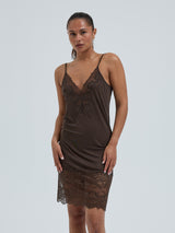 Seamless Basic Lace Silk Slip | Mulberry Seide Slip Dress Umber Brown