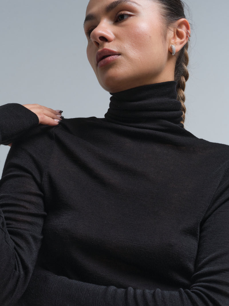 Seamless Basic Lola | Merinowolle Roll Neck Black