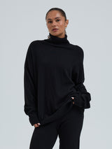 Seamless Basic Roll Neck Jumper | Wolle Kaschmir Roll Neck Black