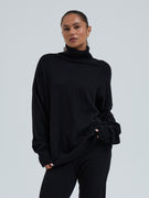 Roll Neck Jumper | Wolle Kaschmir - Black