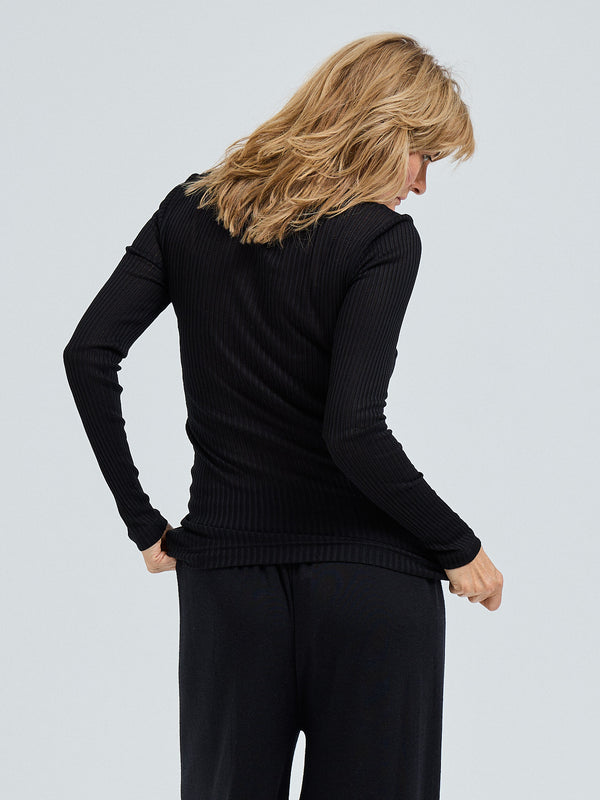 Seamless Basic Silky Alma | Seide L/S T-Shirt Black