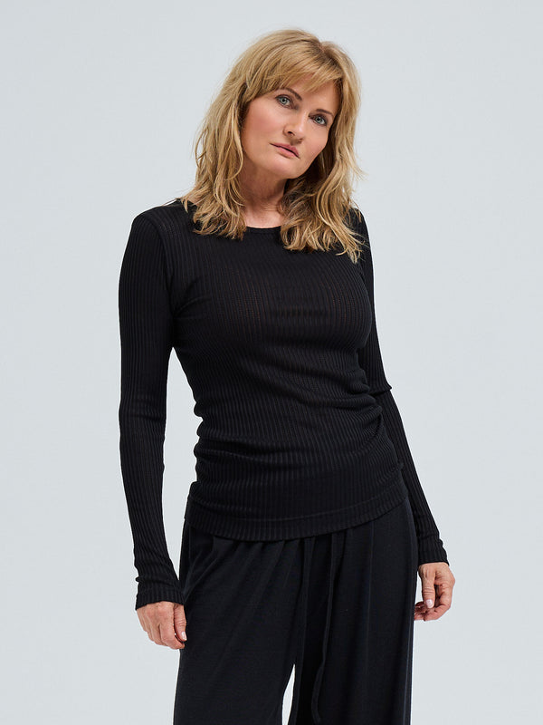 Seamless Basic Silky Alma | Seide L/S T-Shirt Black