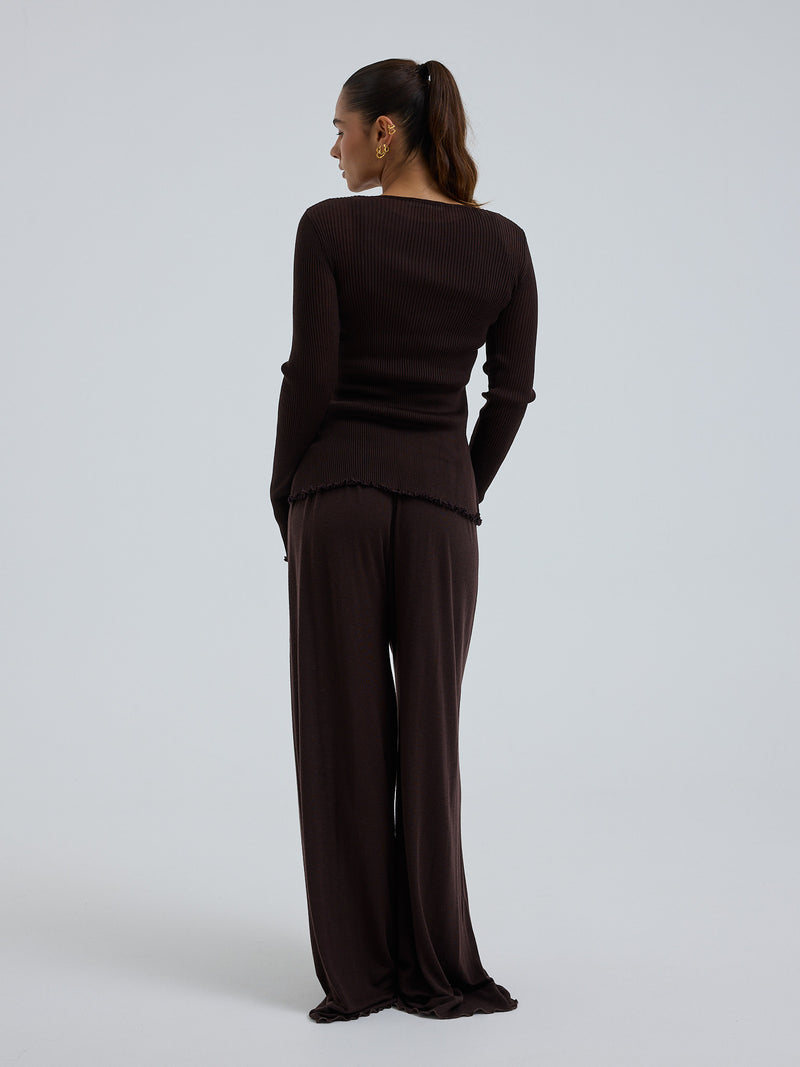 Seamless Basic Woolen Cardigan | Merinowolle Cardigan Dark Brown