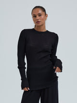 Seamless Basic Woolen Classic Blouse | Merinowolle L/S T-Shirt Black