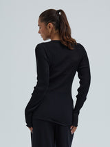 Seamless Basic Woolen Classic Blouse | Merinowolle L/S T-Shirt Black