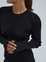 Seamless Basic Woolen Classic Blouse | Merinowolle L/S T-Shirt Black