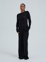 Seamless Basic Woolen Classic Blouse | Merinowolle L/S T-Shirt Black