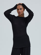 Seamless Basic Woolen Classic Blouse | Merinowolle L/S T-Shirt Black