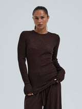 Seamless Basic Woolen Classic Blouse | Merinowolle L/S T-Shirt Dark Brown