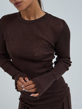 Seamless Basic Woolen Classic Blouse | Merinowolle L/S T-Shirt Dark Brown