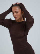 Seamless Basic Woolen Classic Blouse | Merinowolle L/S T-Shirt Dark Brown