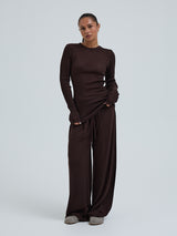 Seamless Basic Woolen Classic Blouse | Merinowolle L/S T-Shirt Dark Brown