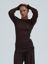 Seamless Basic Woolen Classic Blouse | Merinowolle L/S T-Shirt Dark Brown