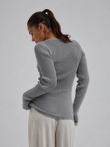 Seamless Basic Woolen Classic Blouse | Merinowolle L/S T-Shirt Grey Melange