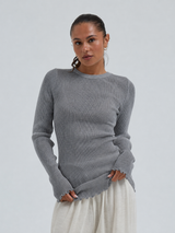 Seamless Basic Woolen Classic Blouse | Merinowolle L/S T-Shirt Grey Melange