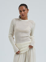 Seamless Basic Woolen Classic Blouse | Merinowolle L/S T-Shirt Off-White