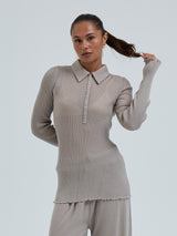 Seamless Basic Woolen Classic Polo | Merinowolle L/S T-Shirt Beige