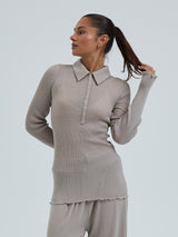 Seamless Basic Woolen Classic Polo | Merinowolle L/S T-Shirt Beige