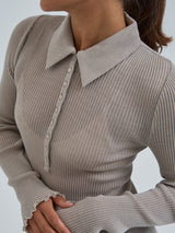 Seamless Basic Woolen Classic Polo | Merinowolle L/S T-Shirt Beige