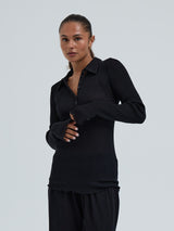 Seamless Basic Woolen Classic Polo | Merinowolle L/S T-Shirt Black