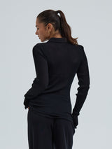 Seamless Basic Woolen Classic Polo | Merinowolle L/S T-Shirt Black