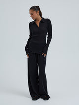 Seamless Basic Woolen Classic Polo | Merinowolle L/S T-Shirt Black