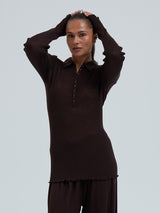 Seamless Basic Woolen Classic Polo | Merinowolle L/S T-Shirt Dark Brown