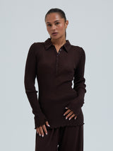 Seamless Basic Woolen Classic Polo | Merinowolle L/S T-Shirt Dark Brown