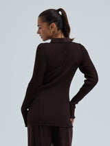 Seamless Basic Woolen Classic Polo | Merinowolle L/S T-Shirt Dark Brown