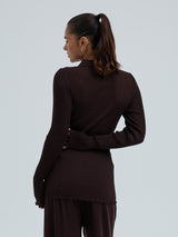 Seamless Basic Woolen Classic Polo | Merinowolle L/S T-Shirt Dark Brown