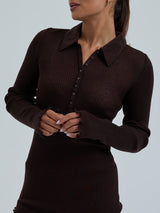 Seamless Basic Woolen Classic Polo | Merinowolle L/S T-Shirt Dark Brown