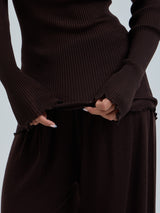 Seamless Basic Woolen Classic Polo | Merinowolle L/S T-Shirt Dark Brown