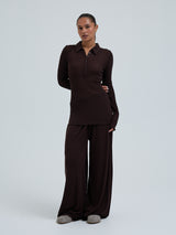 Seamless Basic Woolen Classic Polo | Merinowolle L/S T-Shirt Dark Brown