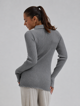 Seamless Basic Woolen Classic Polo | Merinowolle L/S T-Shirt Grey Melange
