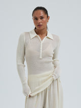 Seamless Basic Woolen Classic Polo | Merinowolle L/S T-Shirt Off-White