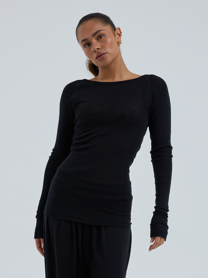 Seamless Basic Woolen Jade | Merinowolle L/S T-Shirt Black